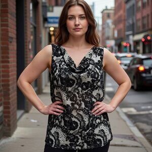 Vintage 90's Y2K BIYAYCDA Black Grey Sleeveless Cowl Neck Lined Blouse Size L